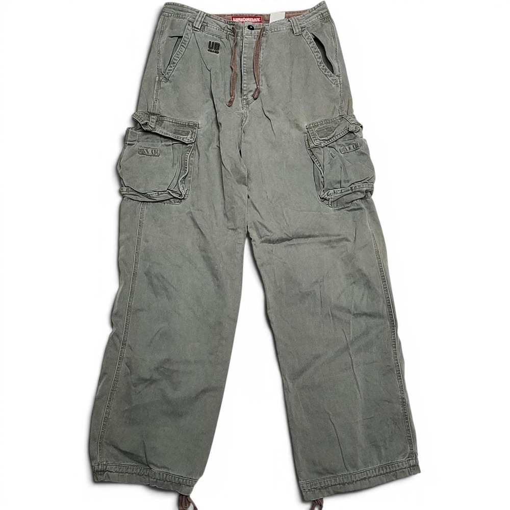 Y2K Unionbay Baggy Cargo Pants 30x30 Green Utility Cotton Cinch Ankle VTG